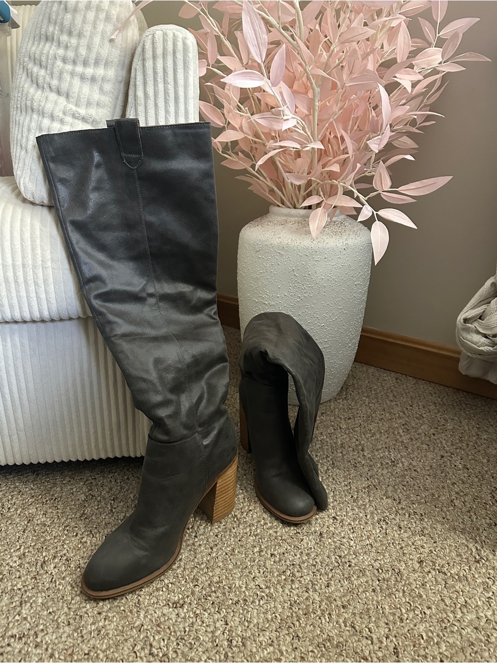 Vici Over-the-Knee Fold-Over Boots in Dark Gray